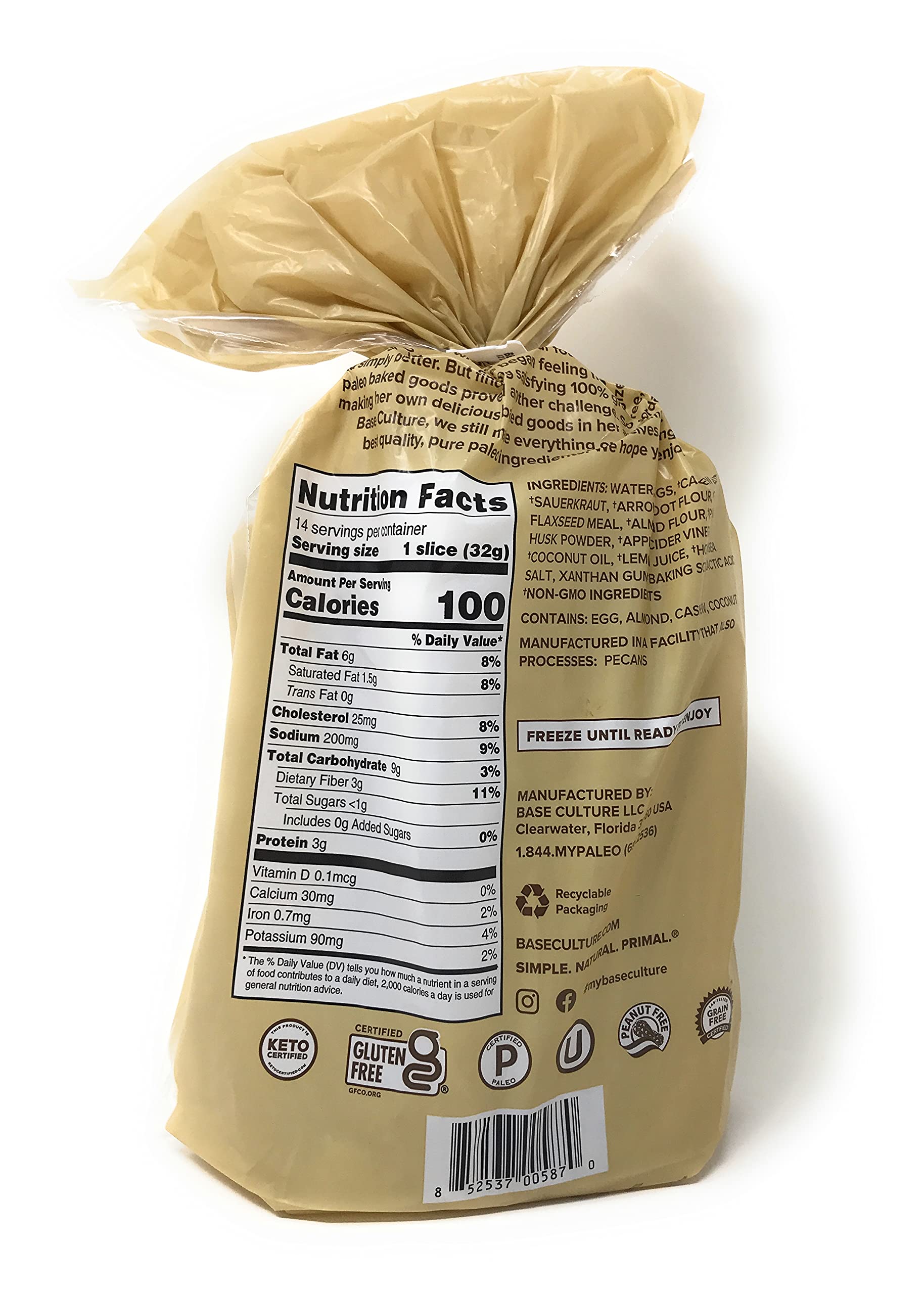Base Culture Frozen Keto Sourdough Bread 454g (1 pack) : Amazon.sg